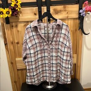 Vintage America Plaid Button Down Shirt - Pink, Blue and White